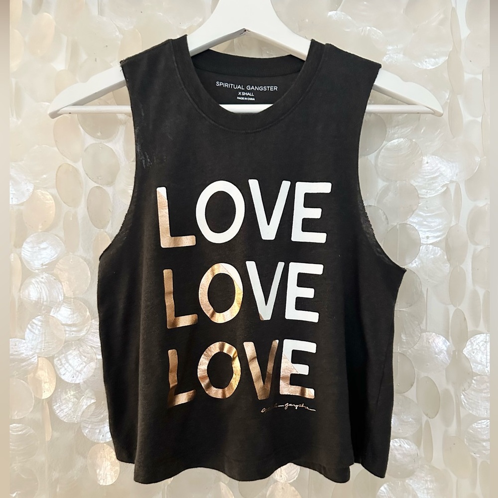 Spiritual Gangster “Love” Muscle Crop Tank Vintage Black 🖤 Women’s X Small
